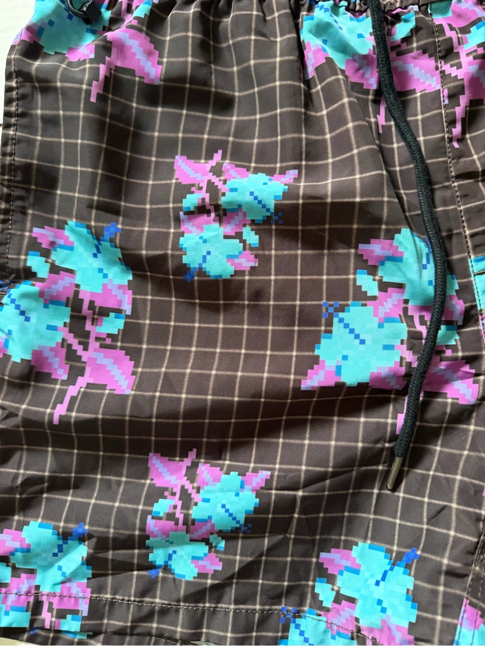 Ksubi Swim Trunks Mens Brown Pixelated Floral 5" Shorts Size Large - Picture 4 of 8